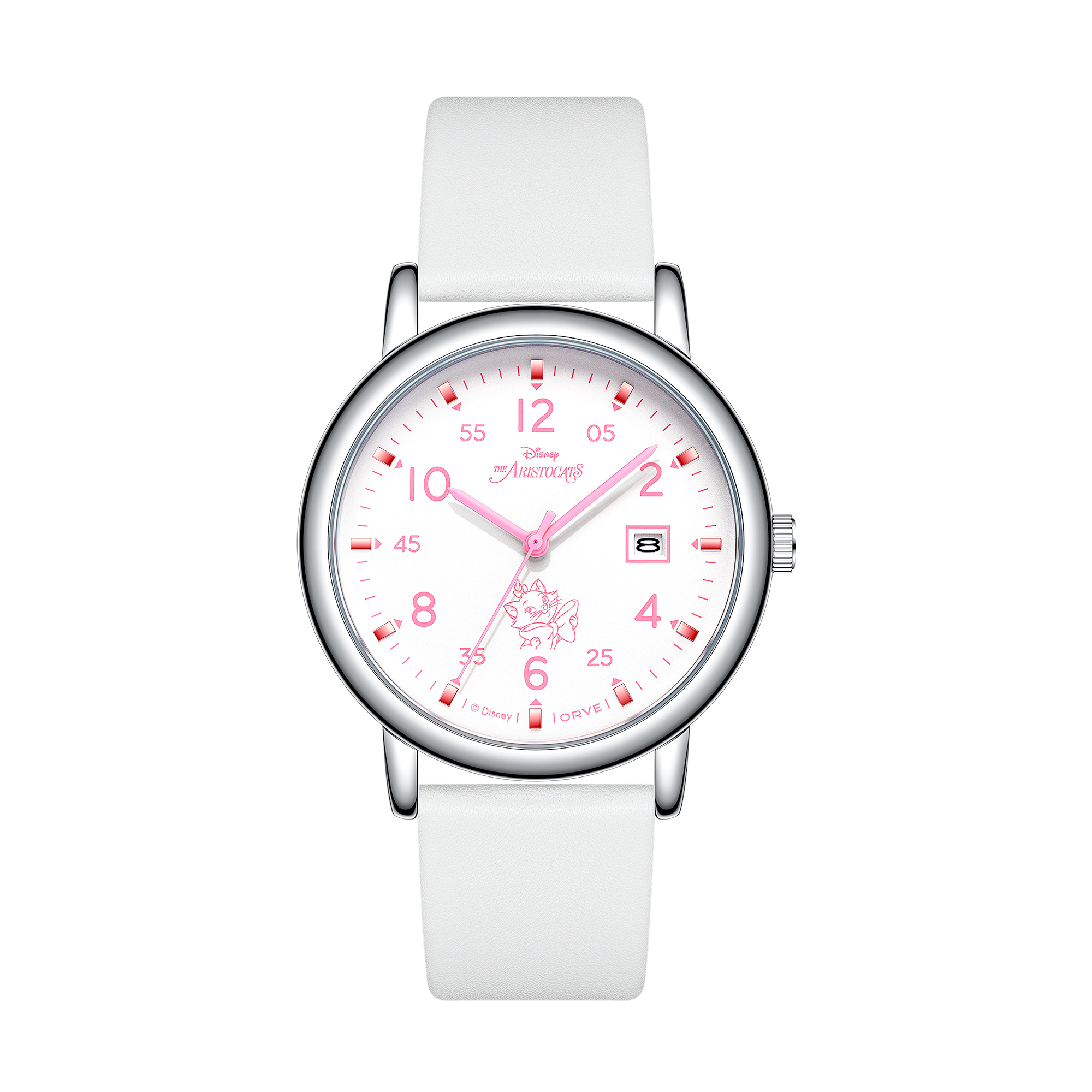 Disney Disney, universal waterproof quartz velvet cute calendar for students, women's watch, white dial, gift box, simple and elegant design, quartz mechanism