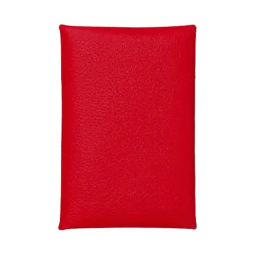 HERMES Calvi Evercolor Calfskin Card Holder Women's Heart Red