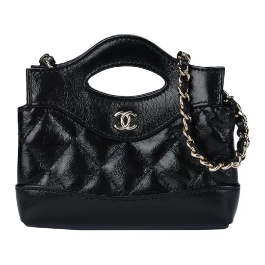 CHANEL 31Bag Sheepskin Material Gold Metal Handbag, Shoulder Bag, Crossbody Bag Extra Mini Women's Black