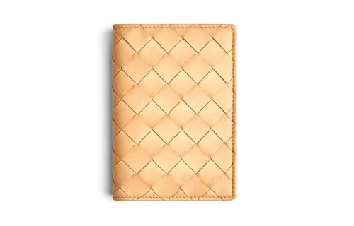 Bottega Veneta Woven Sheepskin Passport Holder Women's Khaki
