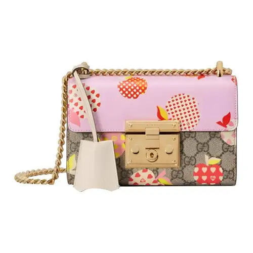 GUCCI Padlock Canvas With Leather Box Bag, Crossbody Bag, Shoulder Bag Women's Pink/Ebony