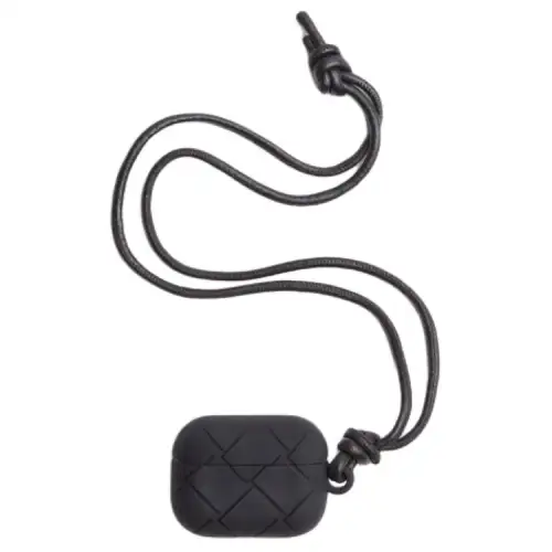 Bottega Veneta Earphone Case Silicone, Cow Leather Cell Phone Pouch Men's Black