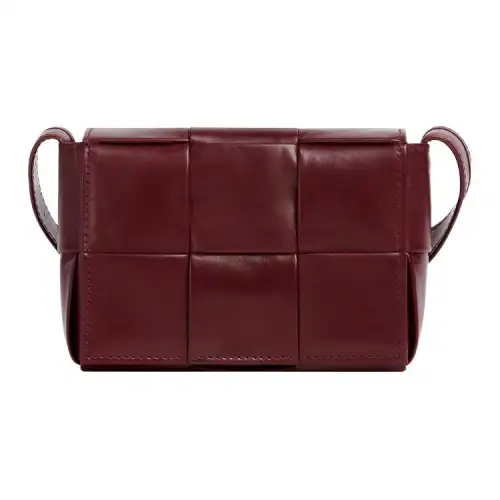 Bottega Veneta CASSETTE Waxed Leather Crossbody Bags Mini Men's Burgundy