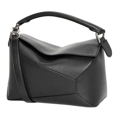 LOEWE Puzzle Cow Leather Handbag, Shoulder Bag, Crossbody Bag Small Women's Black