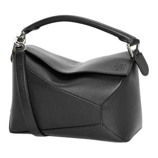 LOEWE Puzzle Cow Leather Handbag, Shoulder Bag, Crossbody Bag Small Women's Black