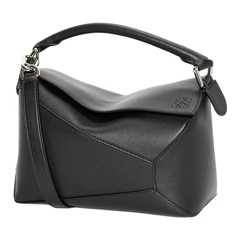 LOEWE Puzzle Cow Leather Handbag, Shoulder Bag, Crossbody Bag Small Women's Black
