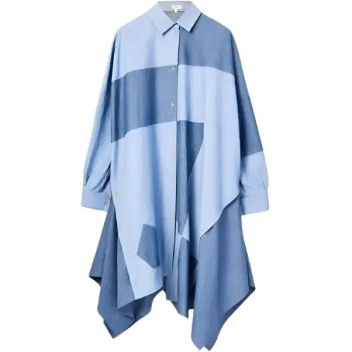 LOEWE Long Sleeved Dresses Women's Blue Lapel Moderate Mid Length