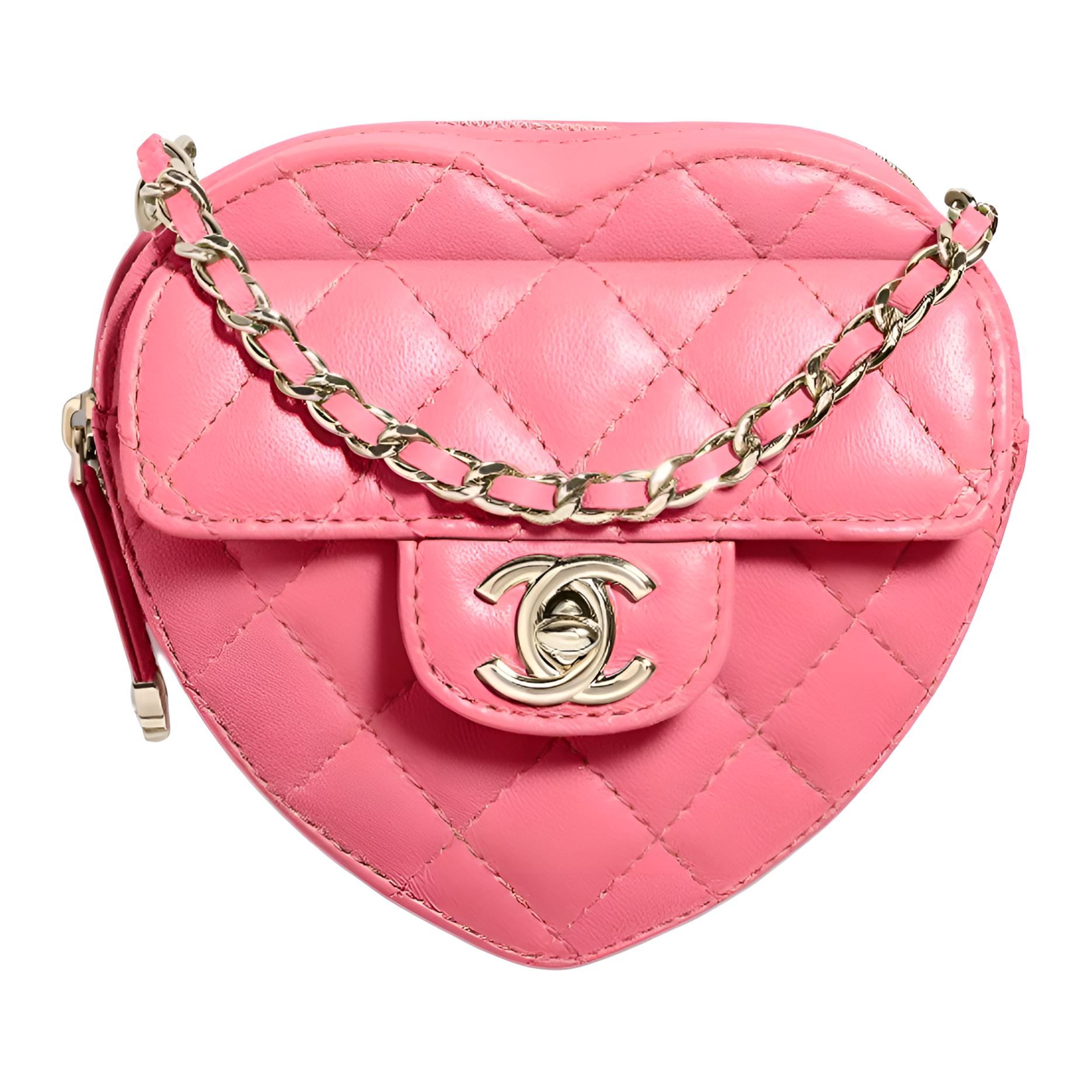 CHANEL 22SS Sheepskin Heart Bag, Crossbody Bag, Shoulder Bag Women's Peach Pink