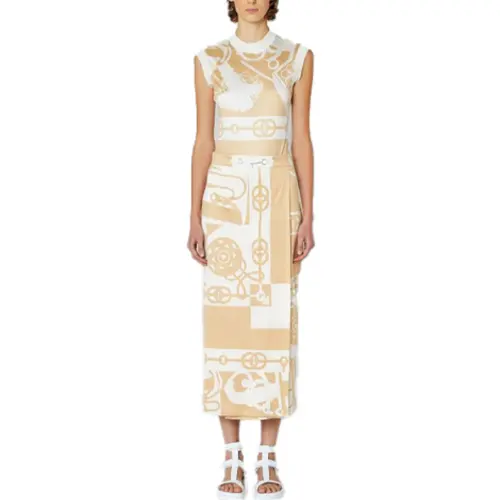 HERMES Casual Long Skirts Women's Light Yellow Moderate Long Bodycon Skirt