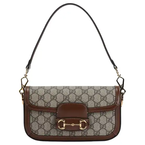 GUCCI Horsebit 1955 Canvas With Leather Binding Baguette Shoulder Bag Shoulder Bag, Handbag Women's Brown