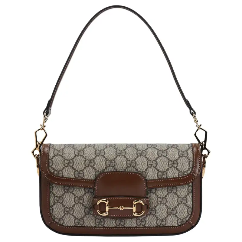 GUCCI Horsebit 1955 Canvas With Leather Binding Baguette Shoulder Bag Shoulder Bag, Handbag Women's Brown