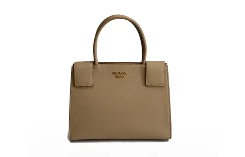 PRADA Cow Leather Handbag Women's Milk Tea, Nude