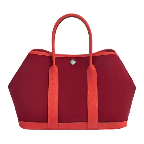 HERMES Garden Party Canvas And Negonda Calfskin Handbag 30 Women's Gemstone Red