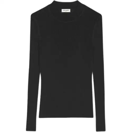 SAINT LAURENT Cashmere Sweaters Men's Black Crew Neck Moderate