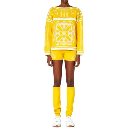 HERMES Sweaters Women's Yellow Crew Neck Moderate Other