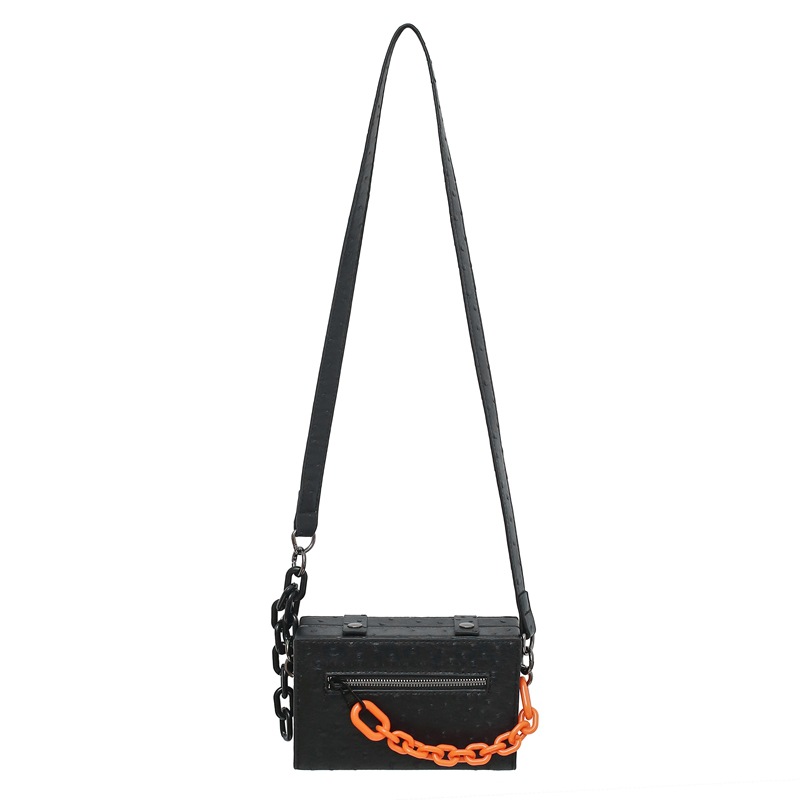 HAWA Pu Crossbody Bags Small Unisex Black Chain/Black Orange Chain