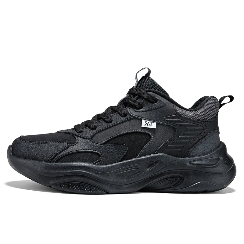 361° Leather Upper Waterproof Fleece Lined Mid Top Chunky Sneakers Men's Obsidian Black Charcoal Gray