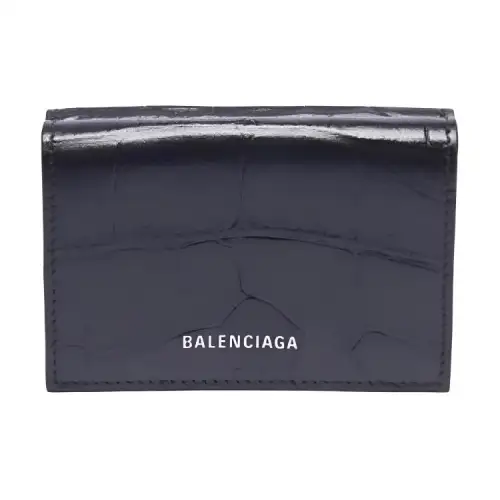 Balenciaga Ville Crocodile Pattern Embossed Leather Wallet Mini Women's Black