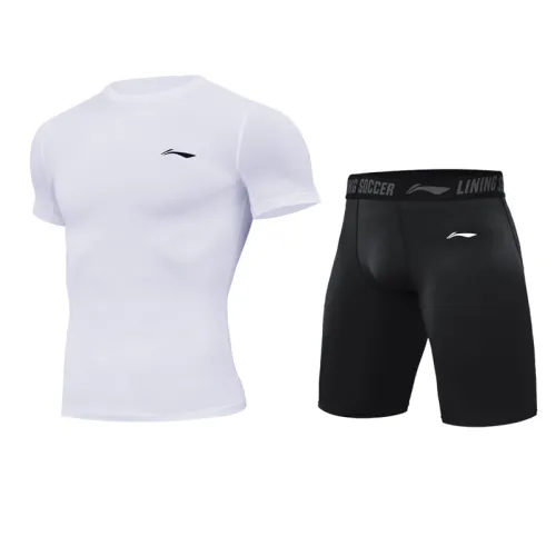 Li Ning Fitness Clothing Sets Men's White+Black