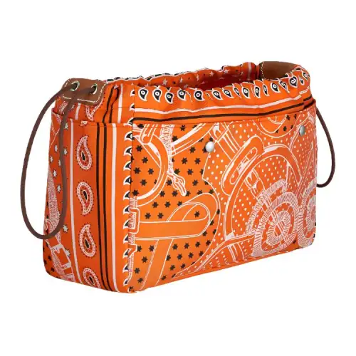 HERMES Fourbi Silk With Barenia Calfskin Handbag Women's Orange & Brick Red