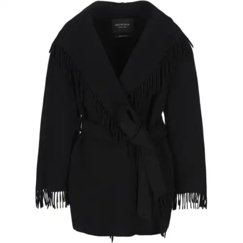 Balenciaga fringed-edge hooded cardi-coat