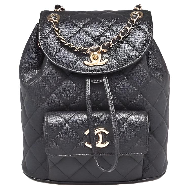 CHANEL Duma Litchi Leather Backpack Women's Black