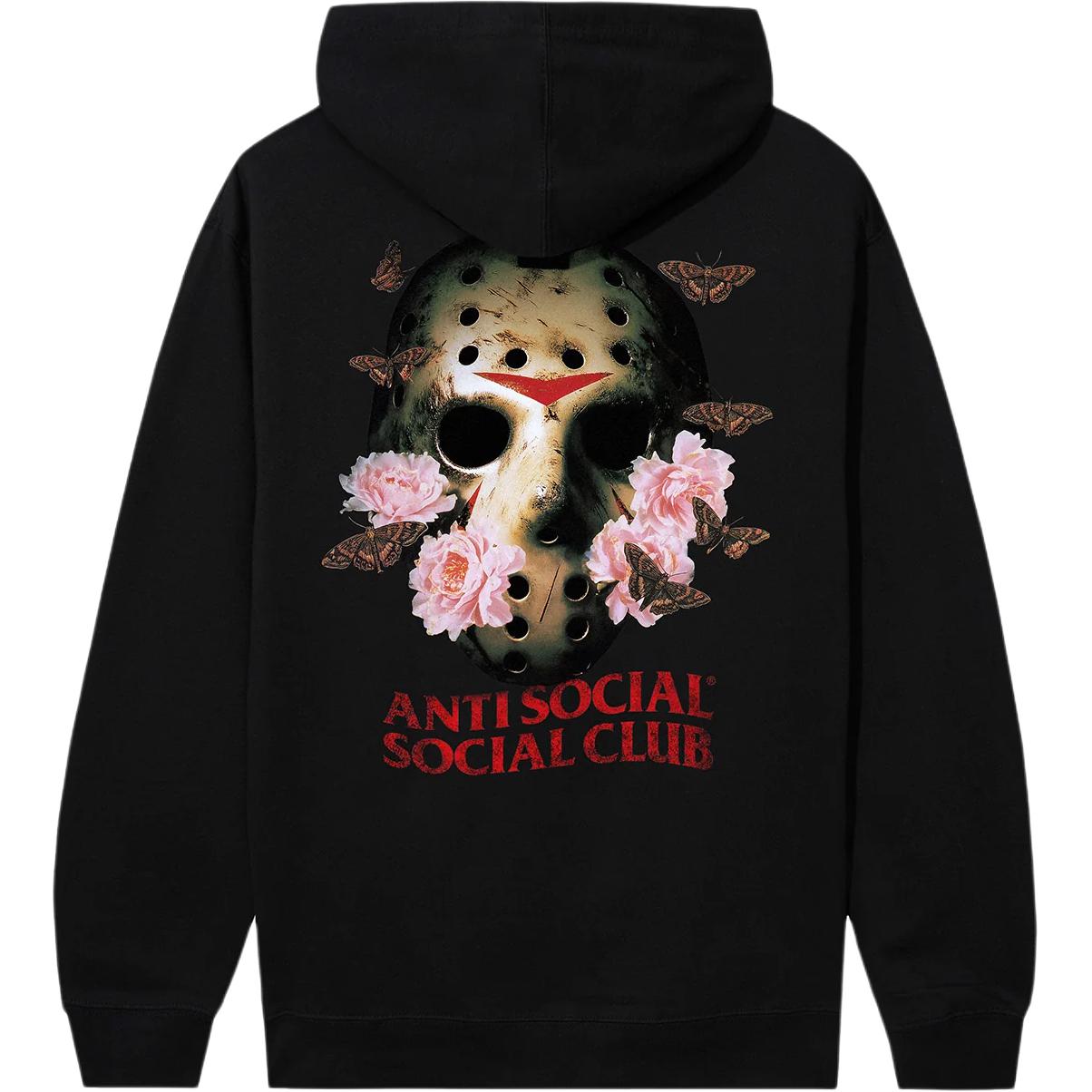 ANTI SOCIAL SOCIAL CLUB No More Sleep FW25 No More Sleep series left chest letter back mask flower pattern printed kangaroo pocket hooded sweatshirt, same style for men and women