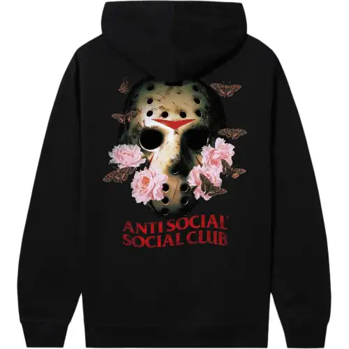 ANTI SOCIAL SOCIAL CLUB No More Sleep FW25 left chest letter back mask flower pattern print kangaroo pocket hooded sweatshirt, same style for men and women