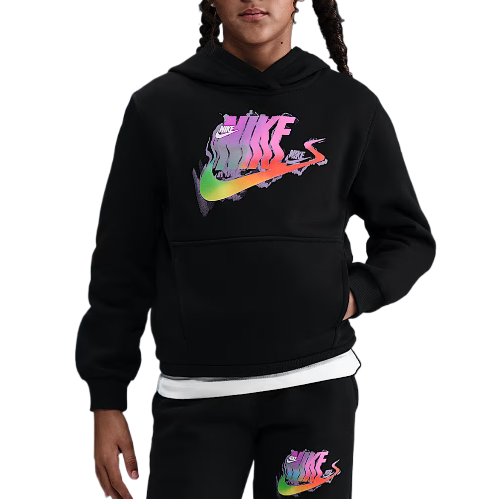 Детское худи Nike Big Kids' Fleece-Lined Hoodie Sportswear Club Fleece Glitch (черное)
