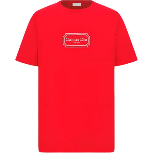 DIOR T Shirts Men's Red Crew Neck Moderate Straight Fit