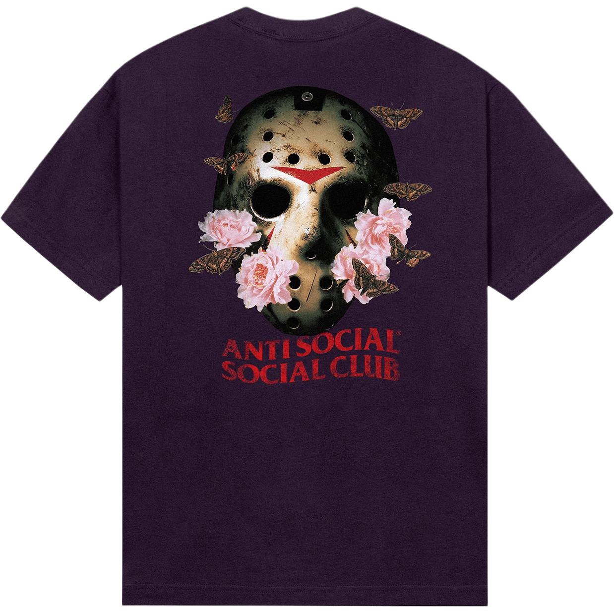 ANTI SOCIAL SOCIAL CLUB No More Sleep FW25 No More Sleep Series Loose short-sleeved T-shirt with mask flower pattern print on the back of left chest letters, same style for men and women