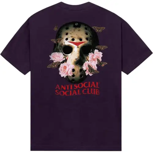 ANTI SOCIAL SOCIAL CLUB No More Sleep FW25 Loose short-sleeved T-shirt with mask flower pattern print on the back of the left chest letters, same style for men and women