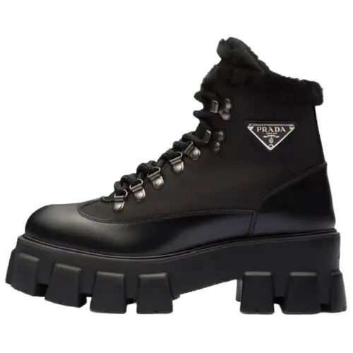 PRADA Moonlith Brushed Leather Combat Boots