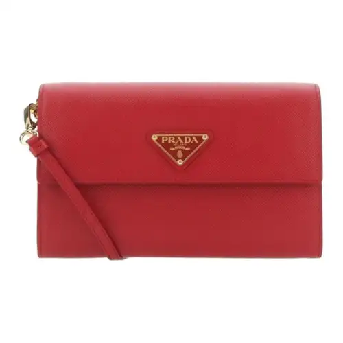 PRADA Leather Shoulder Bag, Crossbody Bag Women's Red