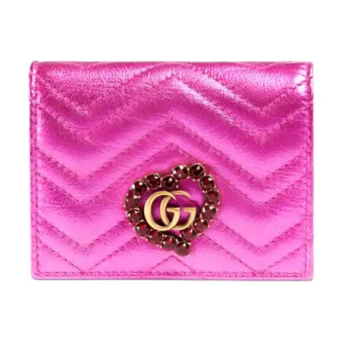 GUCCI Marmont Quilted Leather Card Holder, Wallet Women's Fuchsia