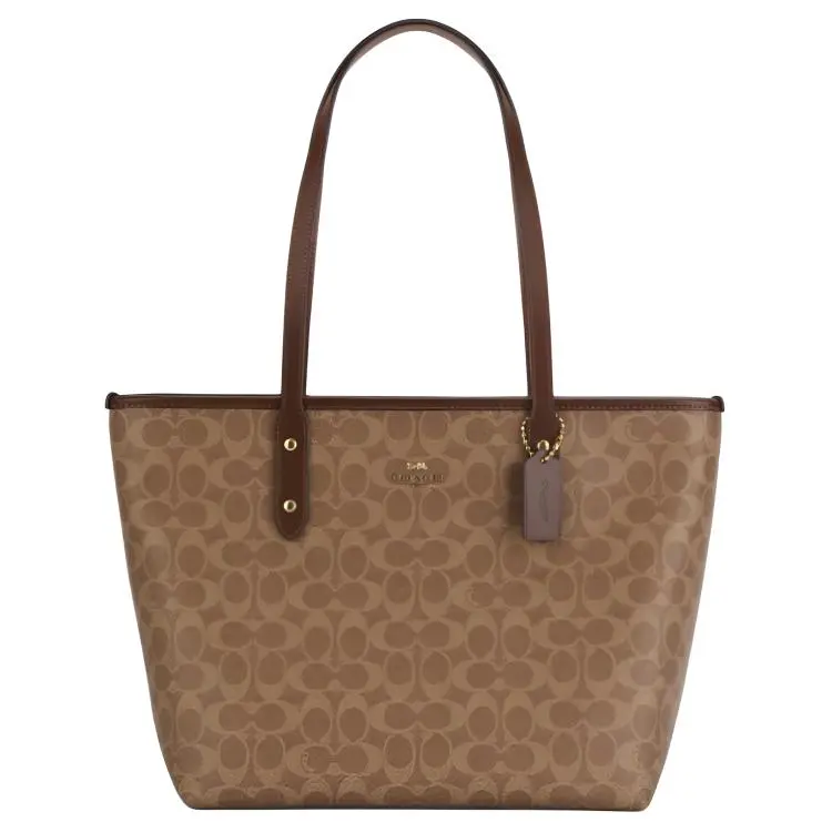COACH City Artificial Leather Handbag, Shoulder Bag Large Women's Brown Yellow & Brown