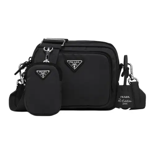 PRADA Re Edition Leather Shoulder Bag, Crossbody Bag Women's Black
