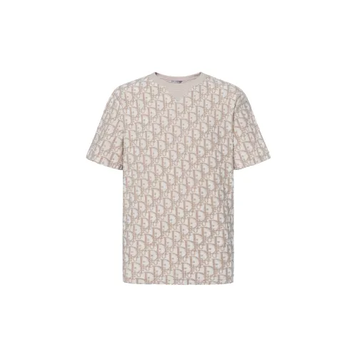 DIOR T Shirts Men's Beige Crew Neck Moderate Straight Fit