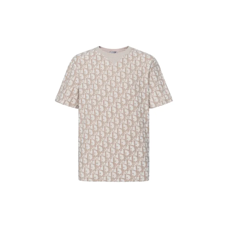 DIOR T Shirts Men's Beige Crew Neck Moderate Straight Fit