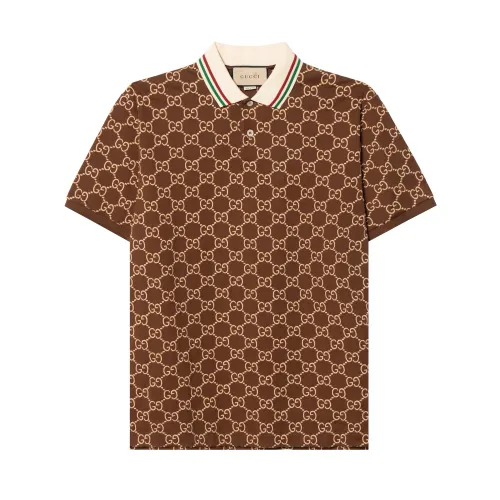 GUCCI Polo Shirts Men's Brown Polo Collar Moderate Straight Fit