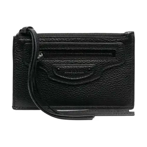 Balenciaga Zip Closure Cow Leather Wallet Men's Black