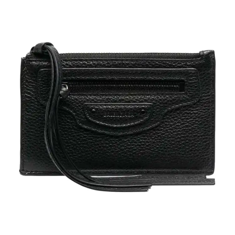Balenciaga Zip Closure Cow Leather Wallet Men's Black