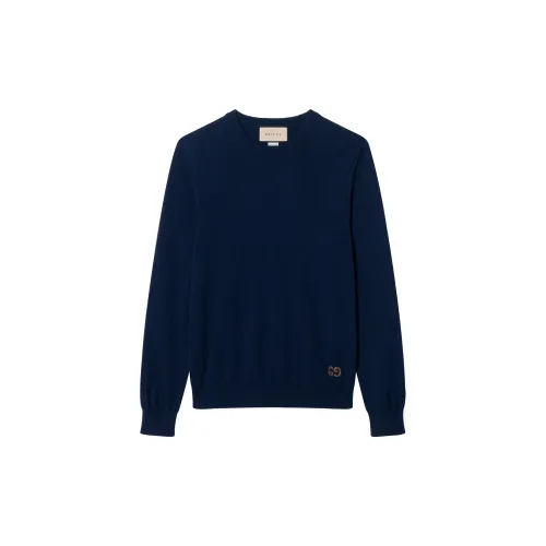 GUCCI Cashmere Sweaters Men's Blue Crew Neck Moderate