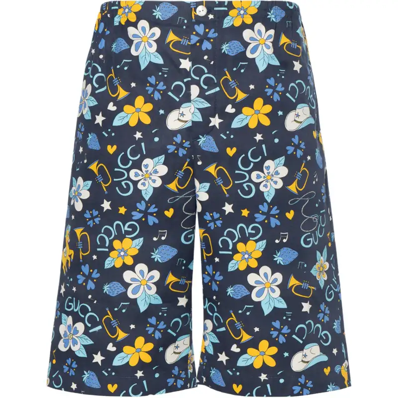 GUCCI Cotton Flower And Pony Print Shorts