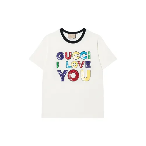 GUCCI T Shirts Women's Ecru Crew Neck Moderate Straight Fit