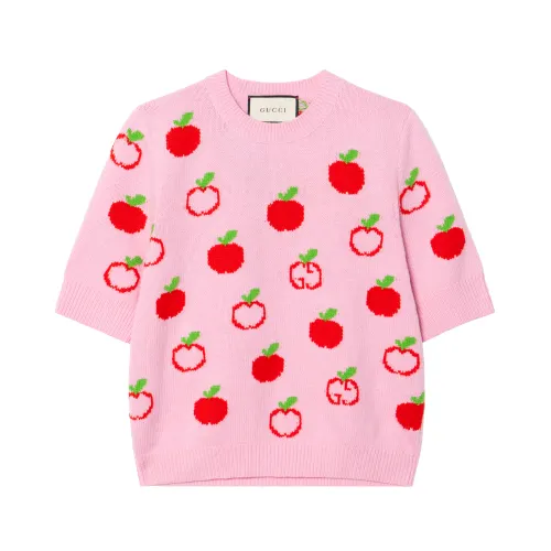 GUCCI Sweaters Women's Pink Crew Neck Moderate Base Layer