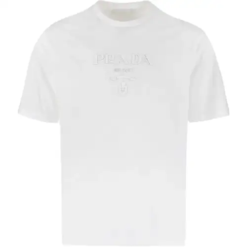 PRADA T Shirts Men's White Crew Neck Moderate Straight Fit