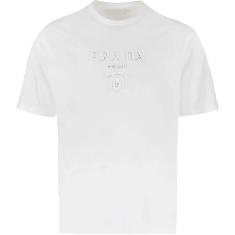 PRADA T Shirts Men's White Crew Neck Moderate Straight Fit