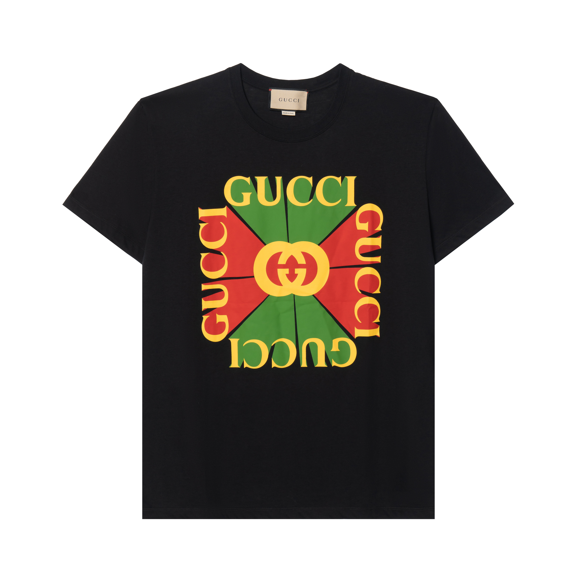 GUCCI Women's Oversized Vintage Logo Print T Shirt Black/Green/Red/Yellow