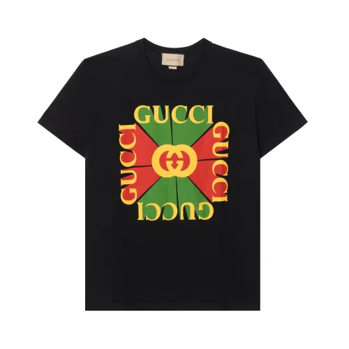 GUCCI Women's Oversized Vintage Logo Print T Shirt Black/Green/Red/Yellow
